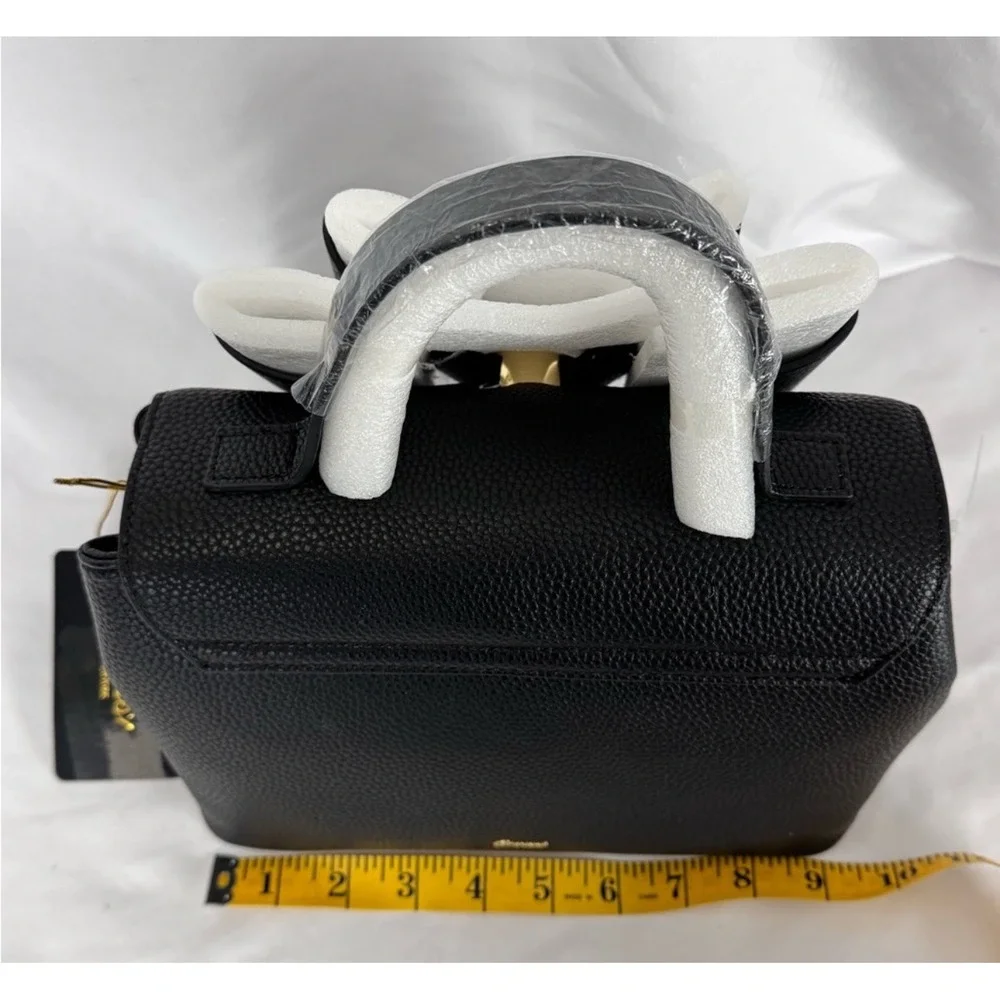 Grosee Black Faux Leather Top Handle Bow‎ Accent Satchel Bag